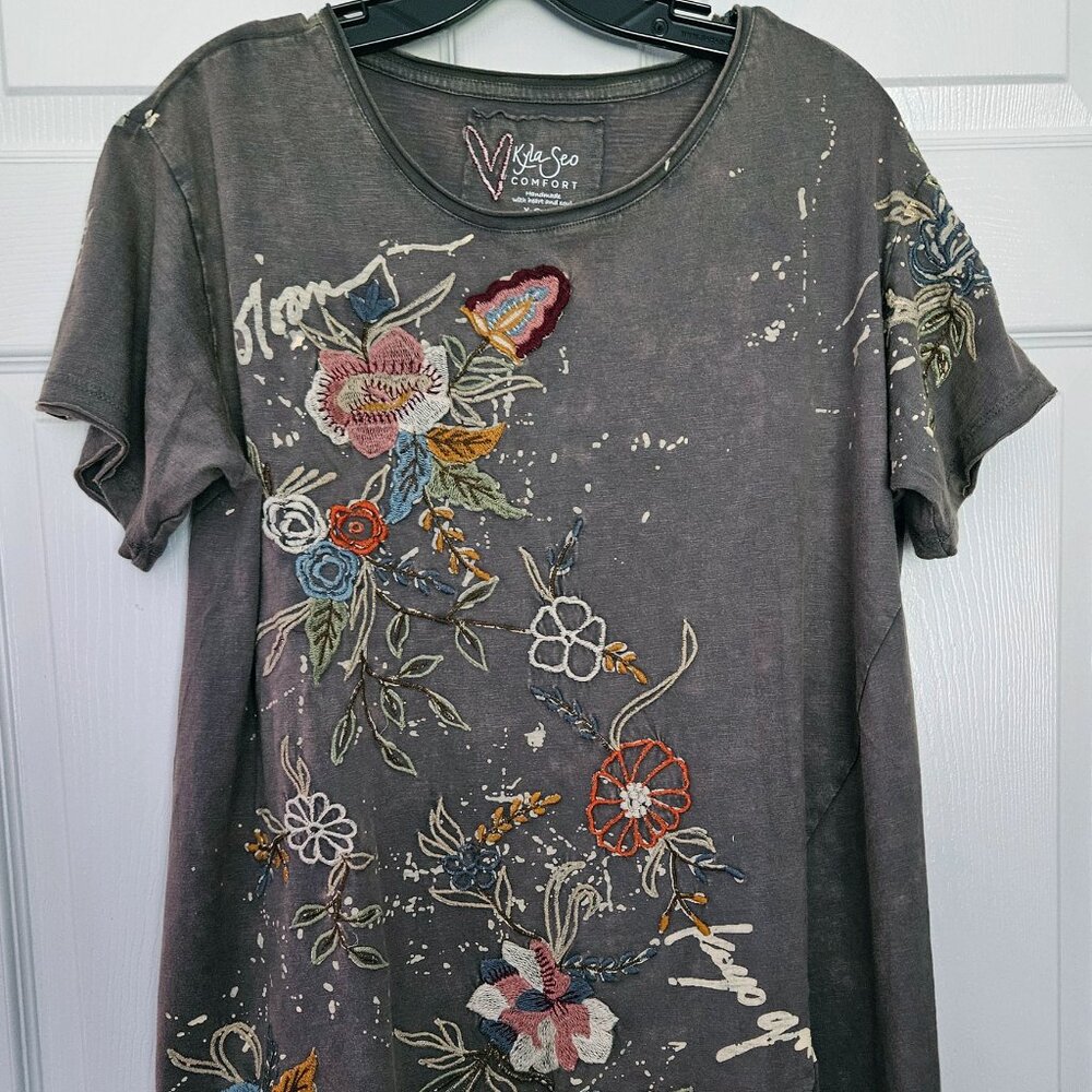 Caite Kyla Brigette Dress Embroidered XSmall Dark Gr T Shirt Long Top NWT